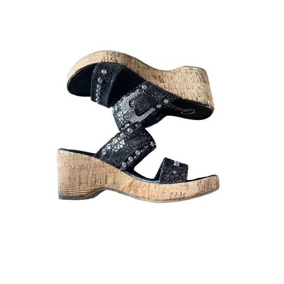 Grazie 3” Cork Wedge -Black with RHINESTONES (Sz 6) - Picture 5 of 7